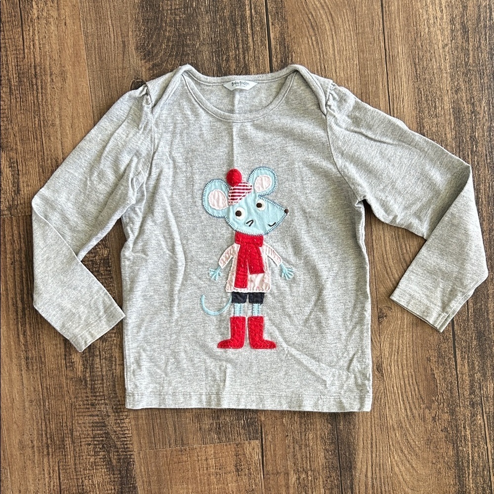Baby Boden Gray Long Sleeve Shirt with Mouse Design